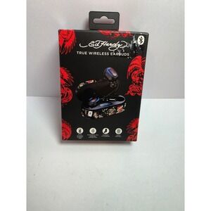 Ed Hardy True Wireless Earbuds Bluetooth V5.3 Tattoo Graphic Charging Case Black
